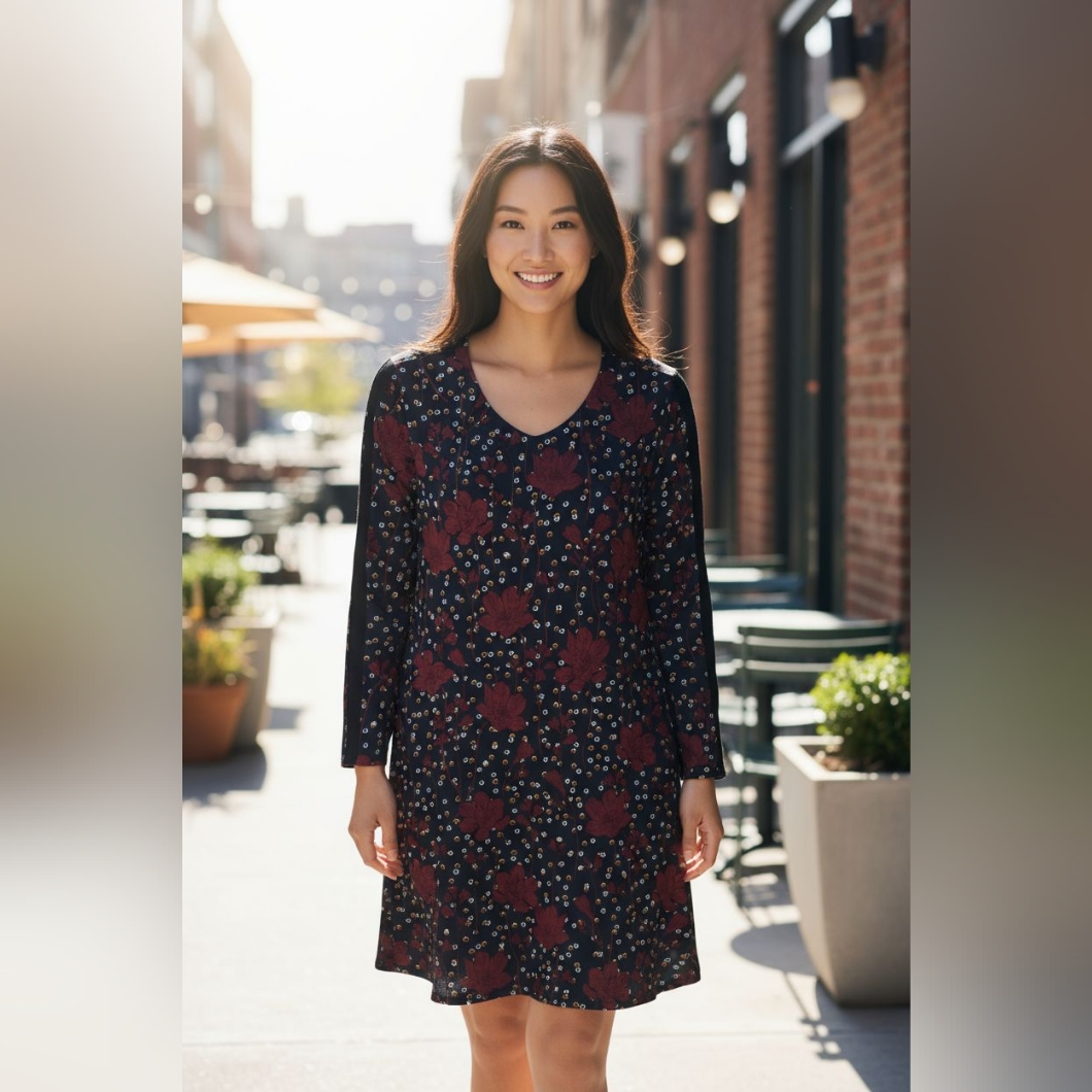 Halogen Burgundy And Navy Floral Dress
